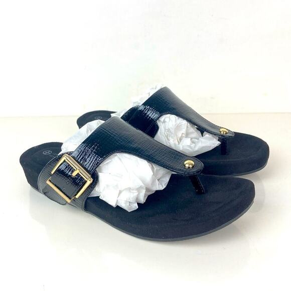 NEW * GIANI BERNINI Black Platform Rivver Wedge Slip On Thong Sandals 6.5 - Picture 14 of 14